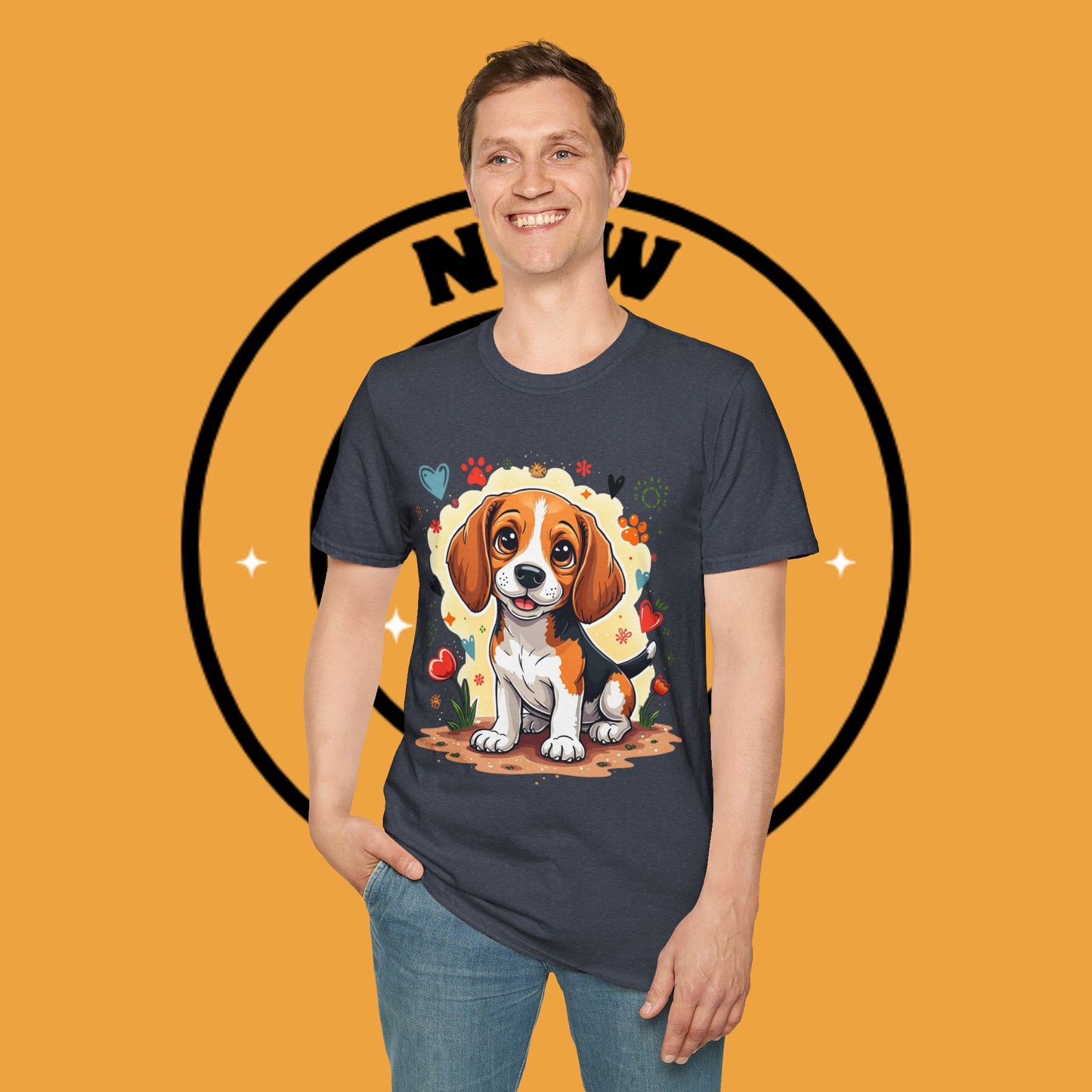 Adorable Beagle Puppy with Hearts & Paws T-Shirt - Cute Dog Love Design Graphic Tee