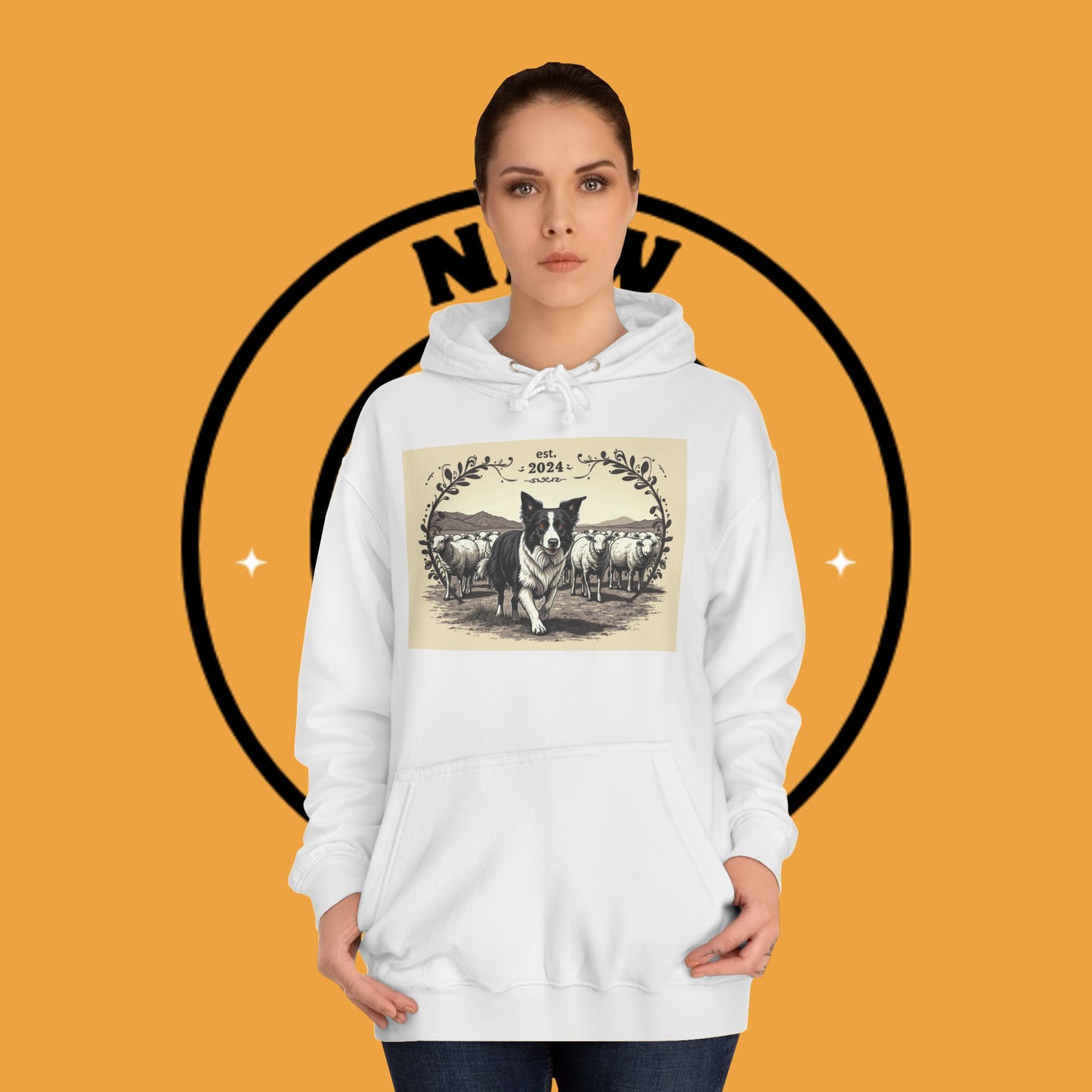"Border Collie Sheep Herding Hoodie - Vintage Farm Life Est. 2024 Sweatshirt | Premium Pastoral Dog Design"