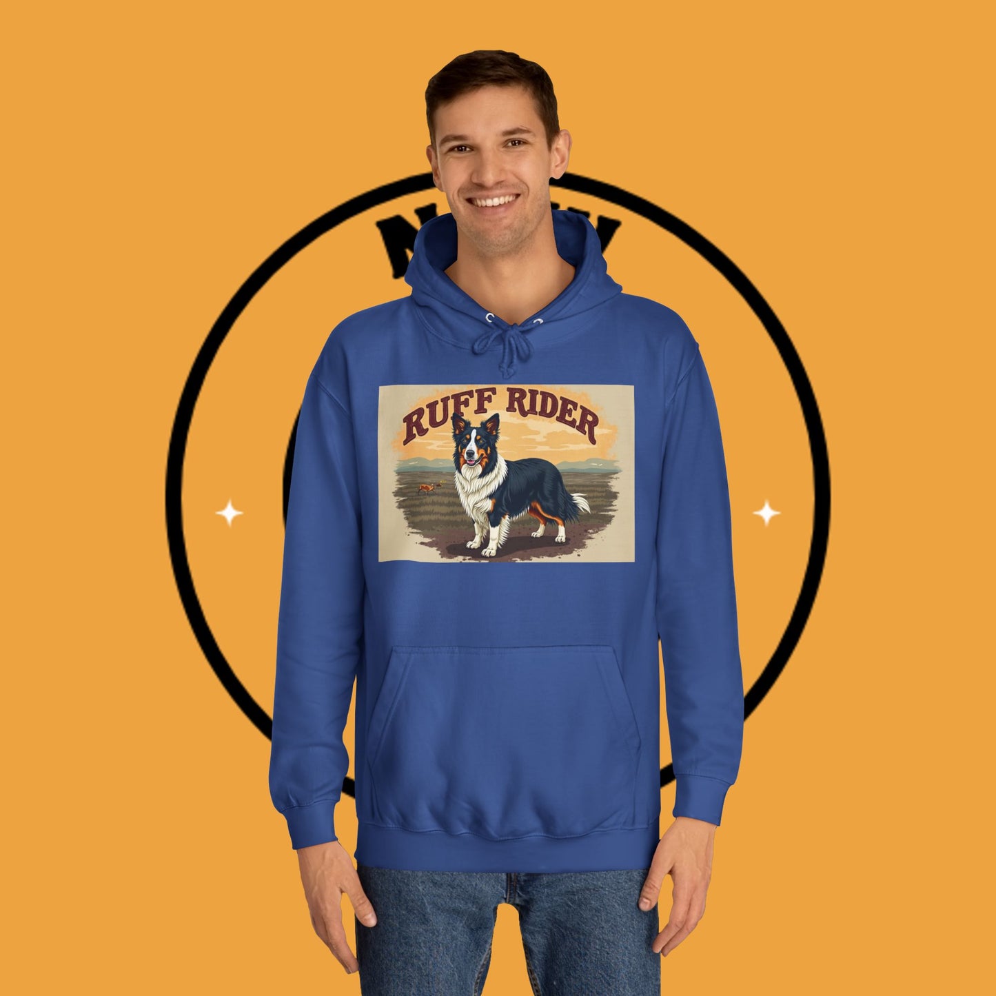 "Ruff Rider Border Collie Hoodie - Vintage Western Dog Lover Sweatshirt | Premium Quality Comfort Wear"