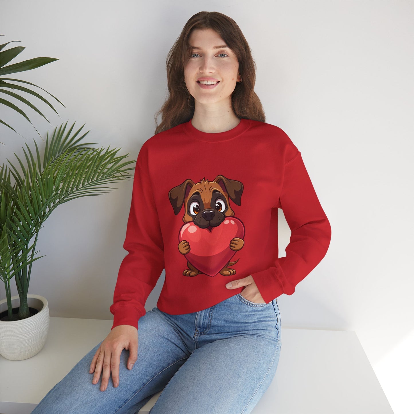 Adorable Puppy Love Heart Crewneck Sweatshirt - Perfect Gift for Dog Lovers