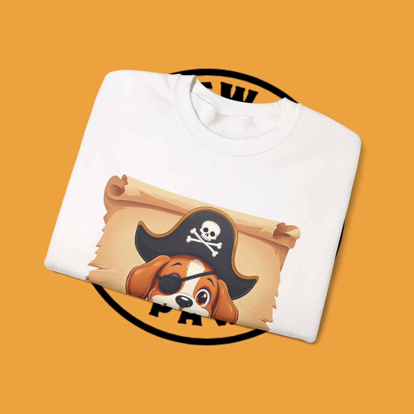 Pirate Dog Crewneck Sweatshirt - Buccaneer Beagle Design with Patch and Hat