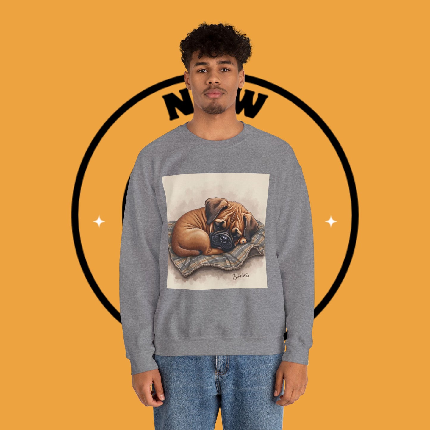 Sleeping Boxer Puppy Crewneck Sweatshirt - Cozy Dog Art Design - Comfort Wear for Pet Lovers