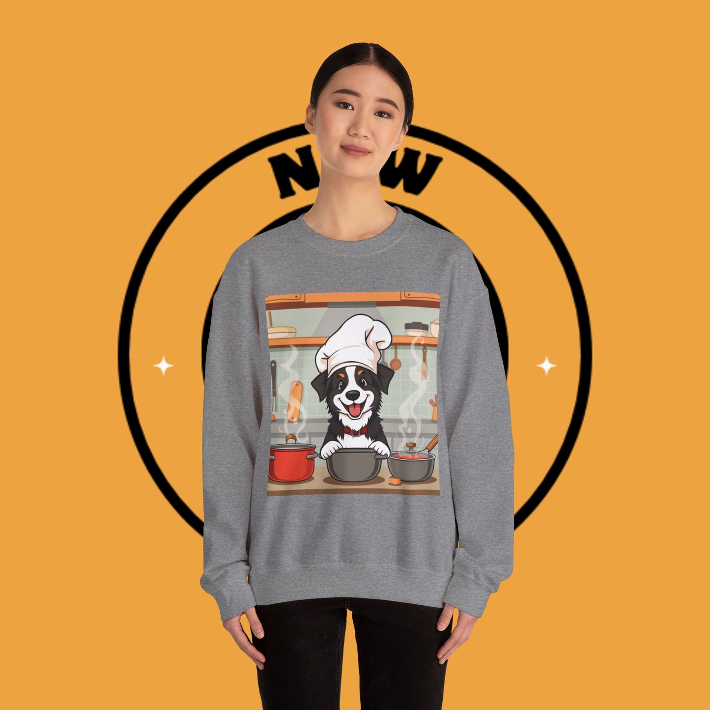 Chef Dog Crewneck Sweatshirt - Cute Puppy Cook with Chef Hat Kitchen Design | Culinary Lover Gift