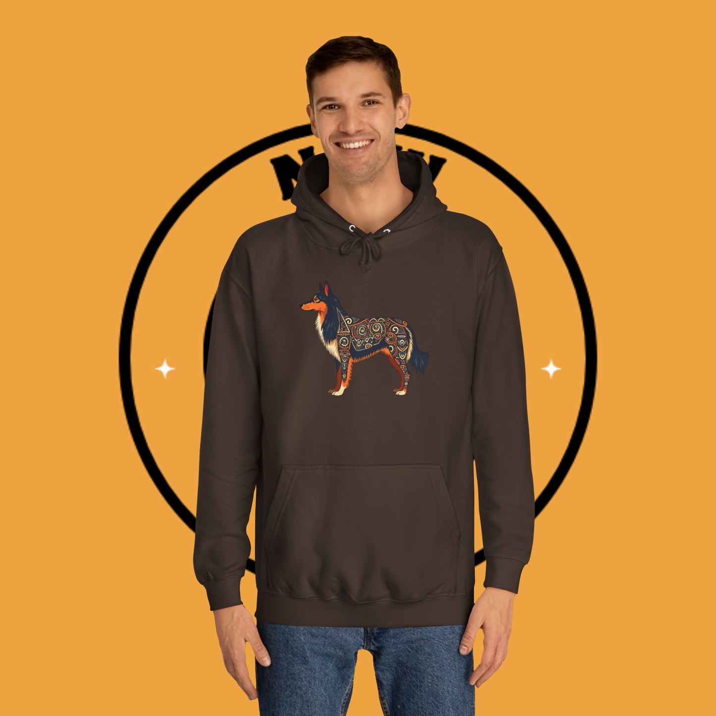 "Tribal Border Collie Mandala Hoodie - Sacred Geometry Dog Art Sweatshirt | Spiritual Celtic Design"