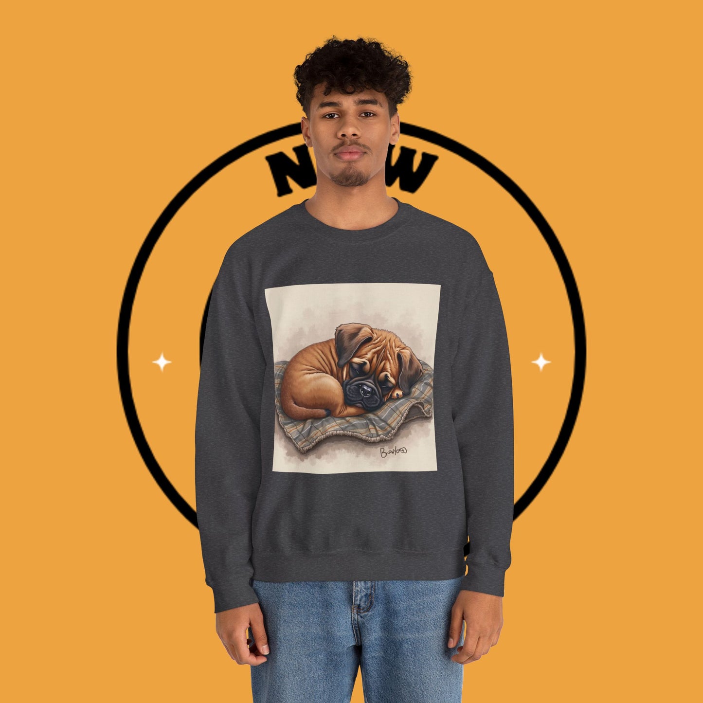 Sleeping Boxer Puppy Crewneck Sweatshirt - Cozy Dog Art Design - Comfort Wear for Pet Lovers