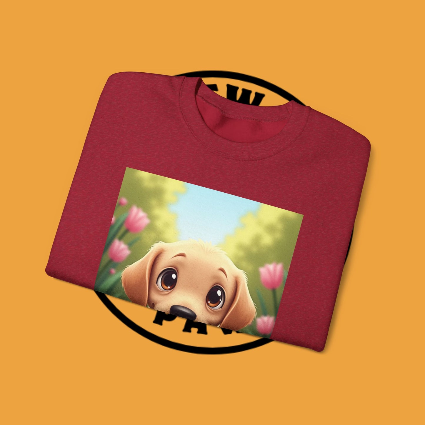 Adorable Golden Retriever Puppy in a Garden with Flowers - Cute Puppy Photo kawaii style