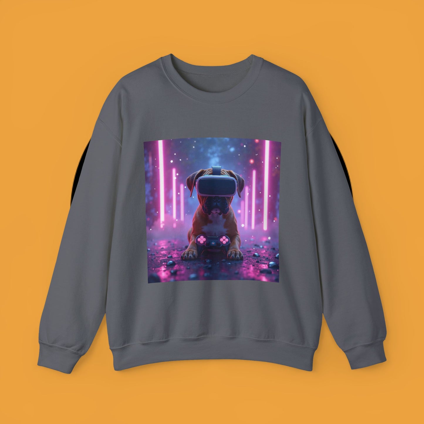 VR Gaming Boxer Dog Crewneck Sweatshirt | Funny Gamer Gift | Virtual Reality Puppy Design