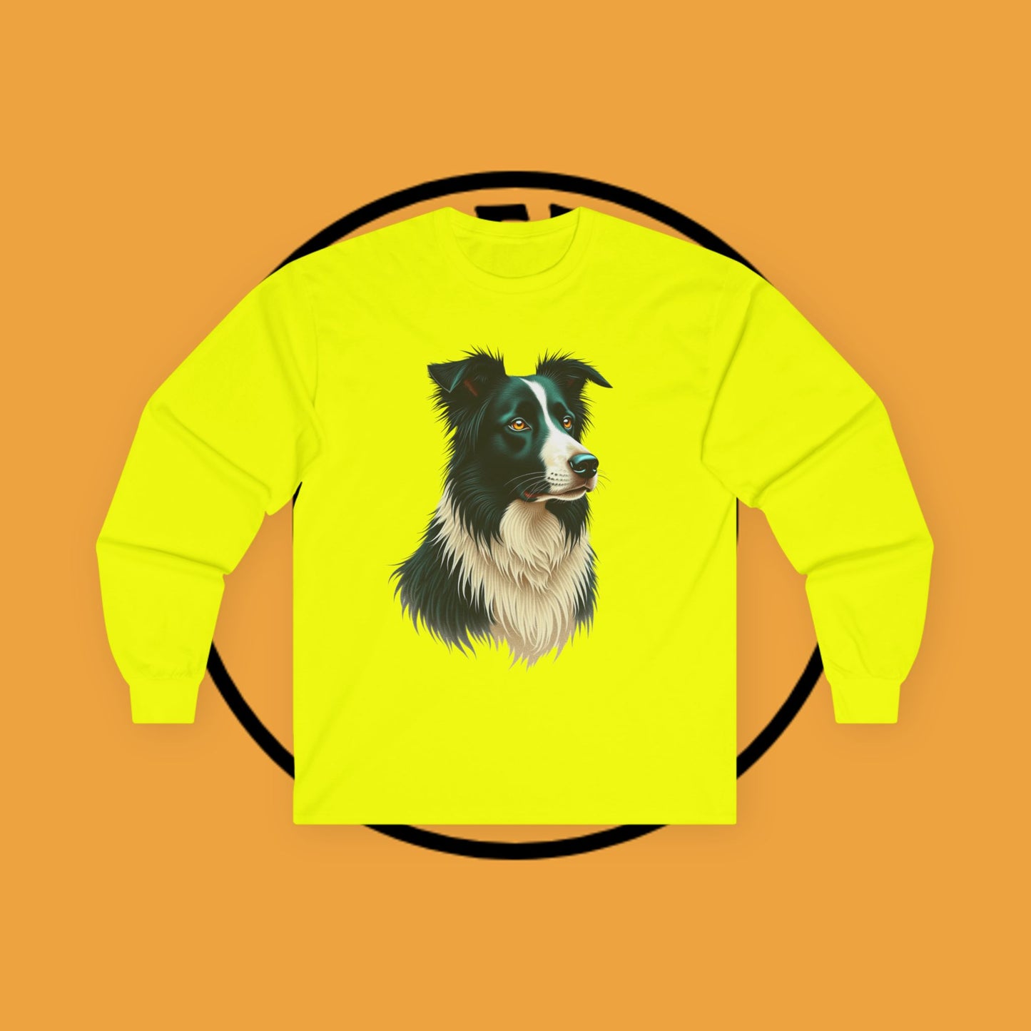 "Majestic Border Collie Portrait Long Sleeve Tee - Realistic Dog Art Shirt - Premium Canine Breed Apparel"