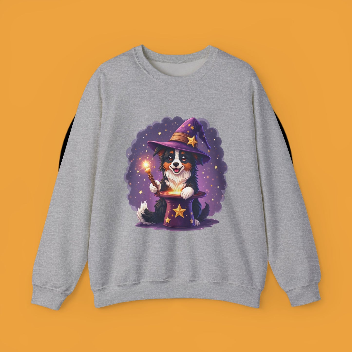 Magical Wizard Dog Crewneck Sweatshirt - Adorable Puppy Magician with Hat & Wand | Fantasy Pet Lover Gift Tee