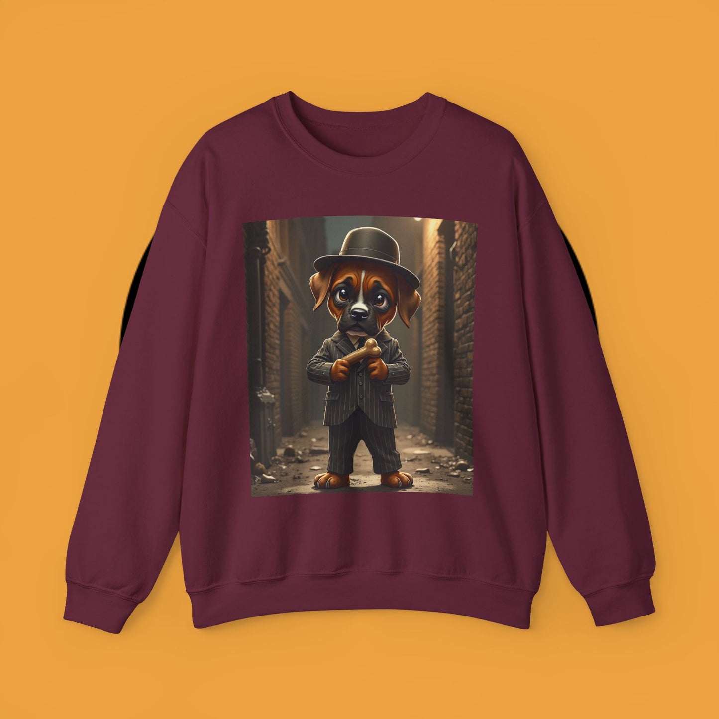 Gangster Puppy Fedora Crewneck Sweatshirt - Vintage Dog Boss Design - Retro Pet Lover Style