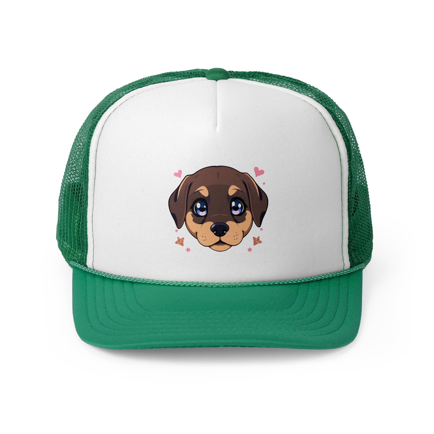 Kawaii Puppy Trucker Cap - Cute Anime Design with Hearts - Adorable Unisex Cap
