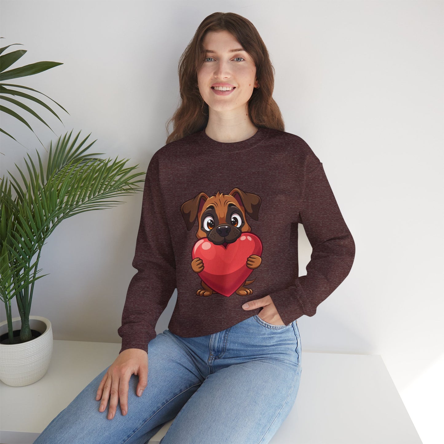 Adorable Puppy Love Heart Crewneck Sweatshirt - Perfect Gift for Dog Lovers