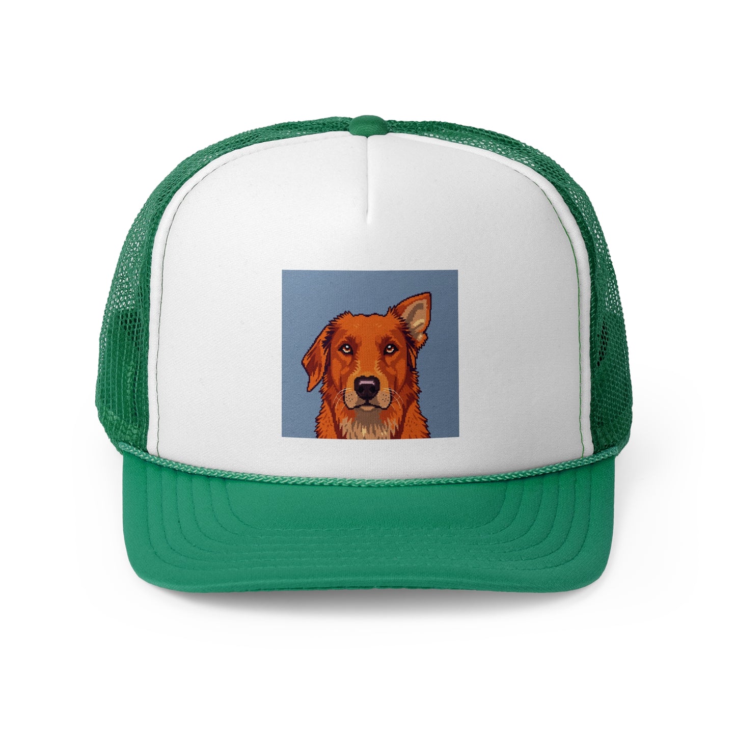 Pixel Art Dog Trucker Cap - Retro Gaming Golden Retriever Design - Unisex Adjustable Cap