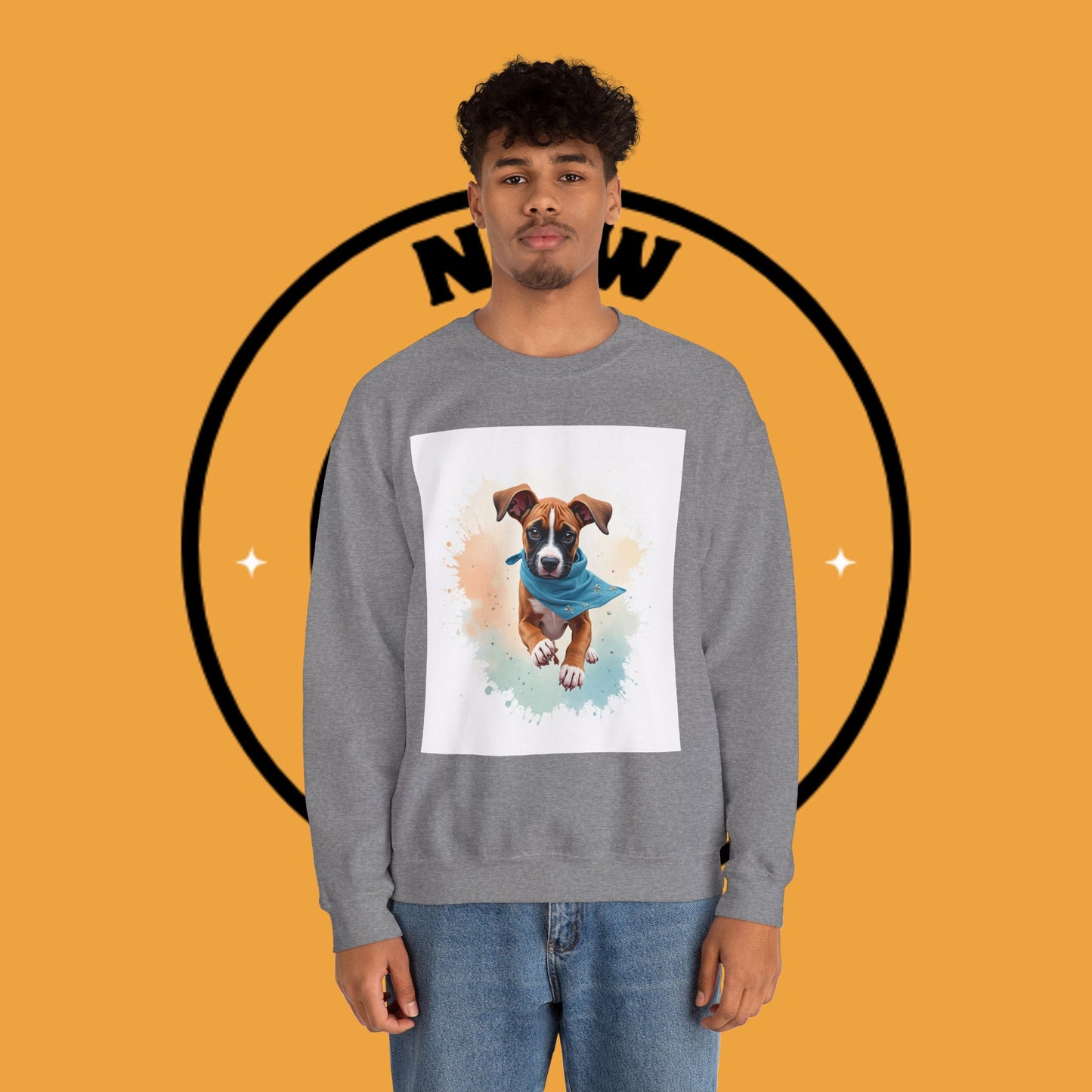 Watercolor Puppy Bandana Crewneck Sweatshirt - Artistic Dog Portrait - Unique Pet Lover Gift