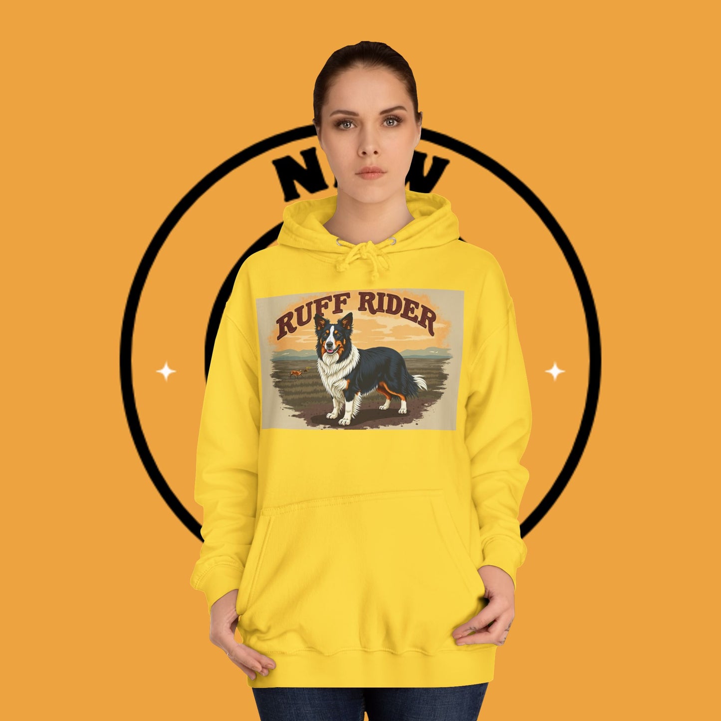 "Ruff Rider Border Collie Hoodie - Vintage Western Dog Lover Sweatshirt | Premium Quality Comfort Wear"