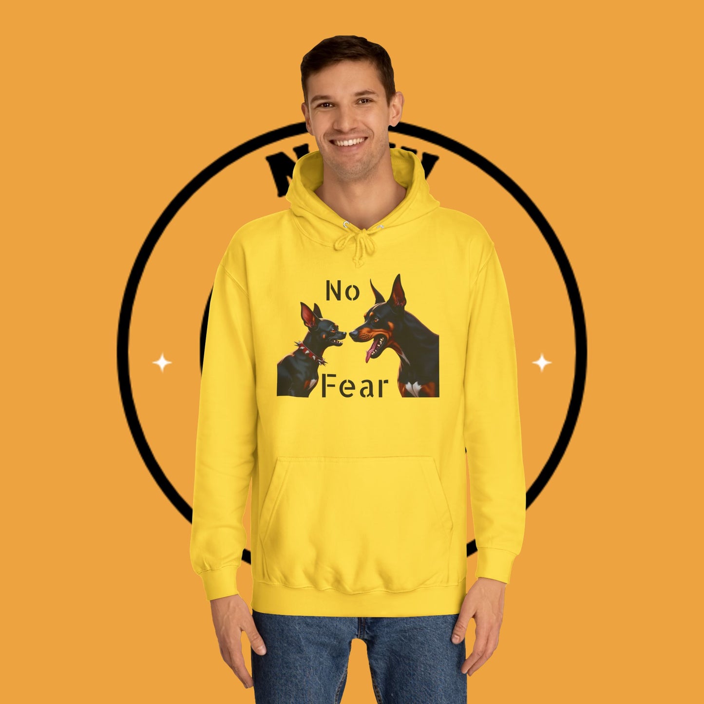 "Fearless Chihuahua vs Doberman Hoodie | Small Dog Big Attitude | David Goliath Pet Art | Brave Little Dog Gift"