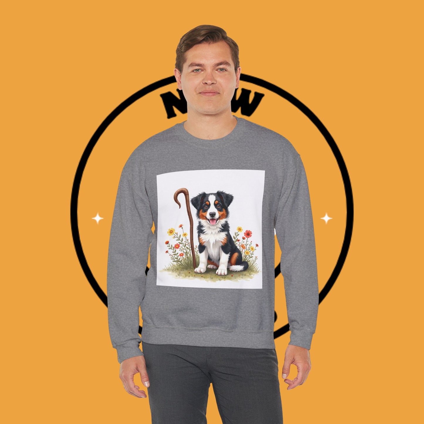 Border Collie Puppy Shepherd's Crook Crewneck Sweatshirt - Pastoral Dog Art | Farm Life Gift