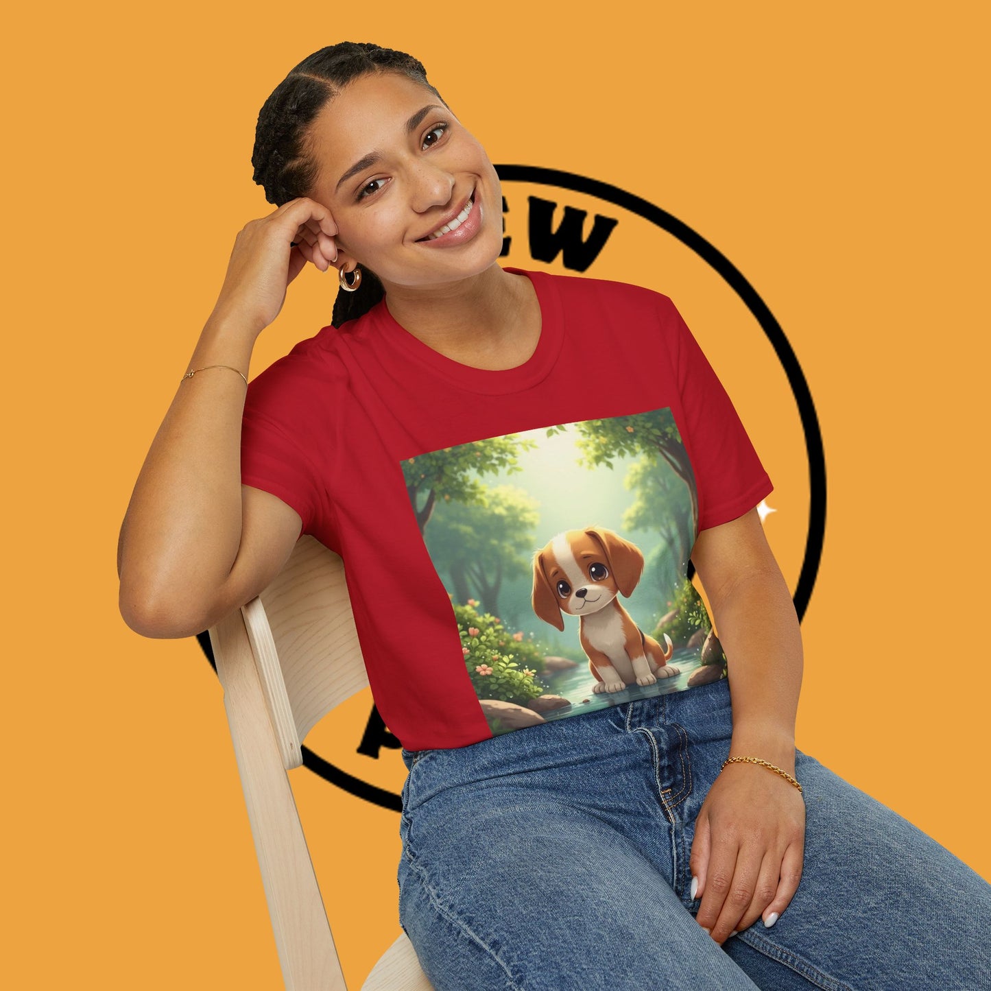 Magical Forest Beagle Puppy T-Shirt - Enchanted Nature Scene with Adorable Dog Design