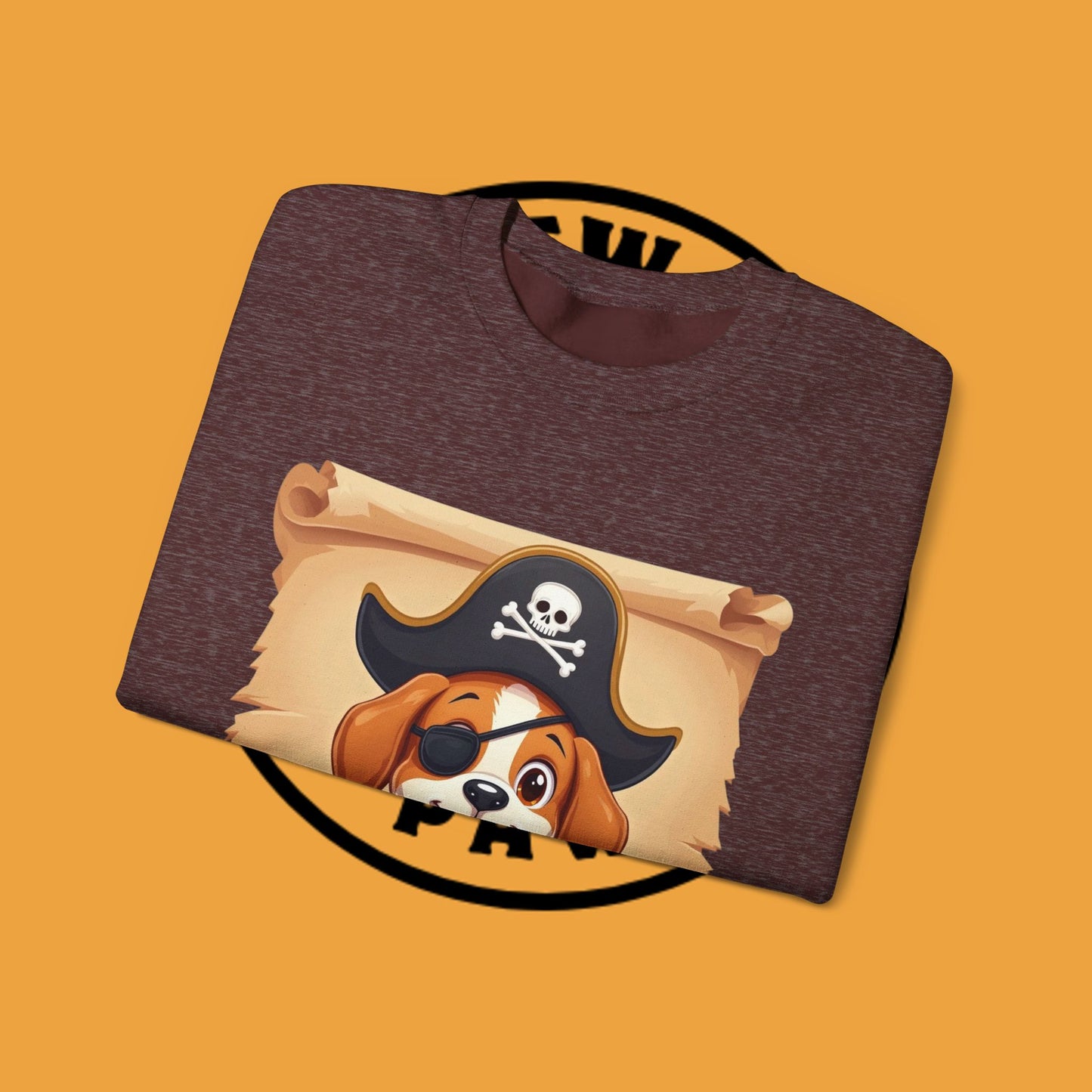 Pirate Dog Crewneck Sweatshirt - Buccaneer Beagle Design with Patch and Hat