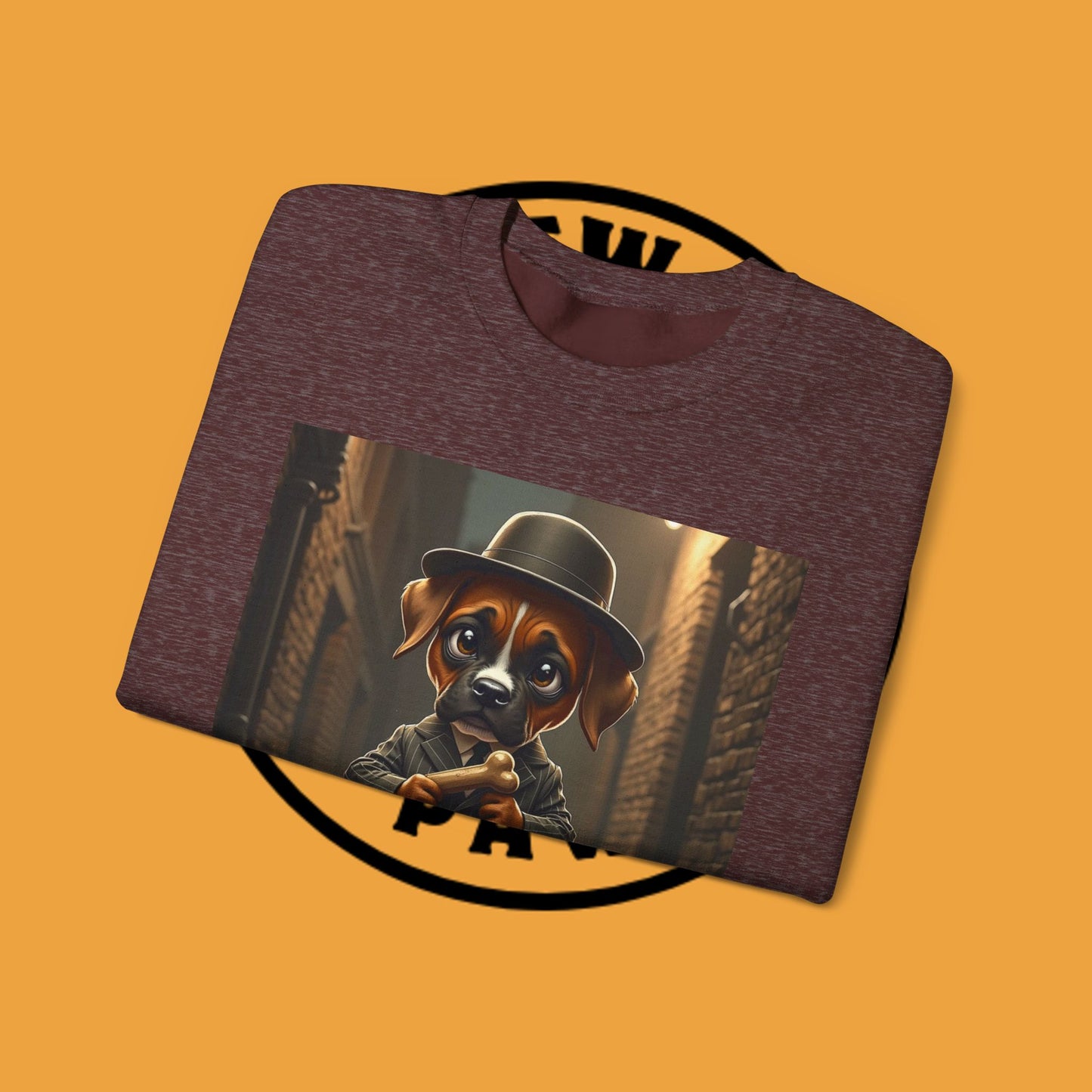 Gangster Puppy Fedora Crewneck Sweatshirt - Vintage Dog Boss Design - Retro Pet Lover Style