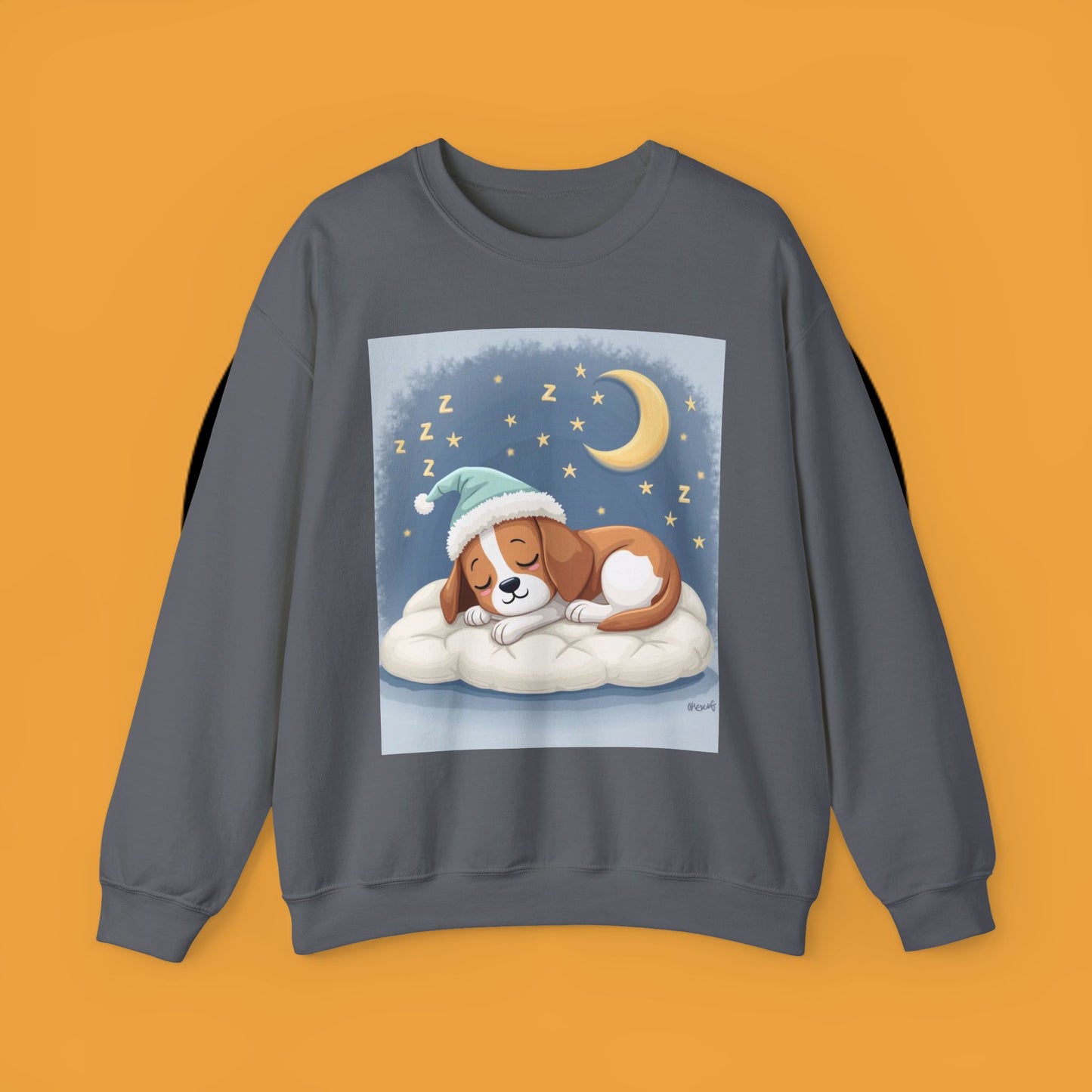 Sleeping Dog Crewneck Sweatshirt - Cute Beagle Design with Moon and Stars