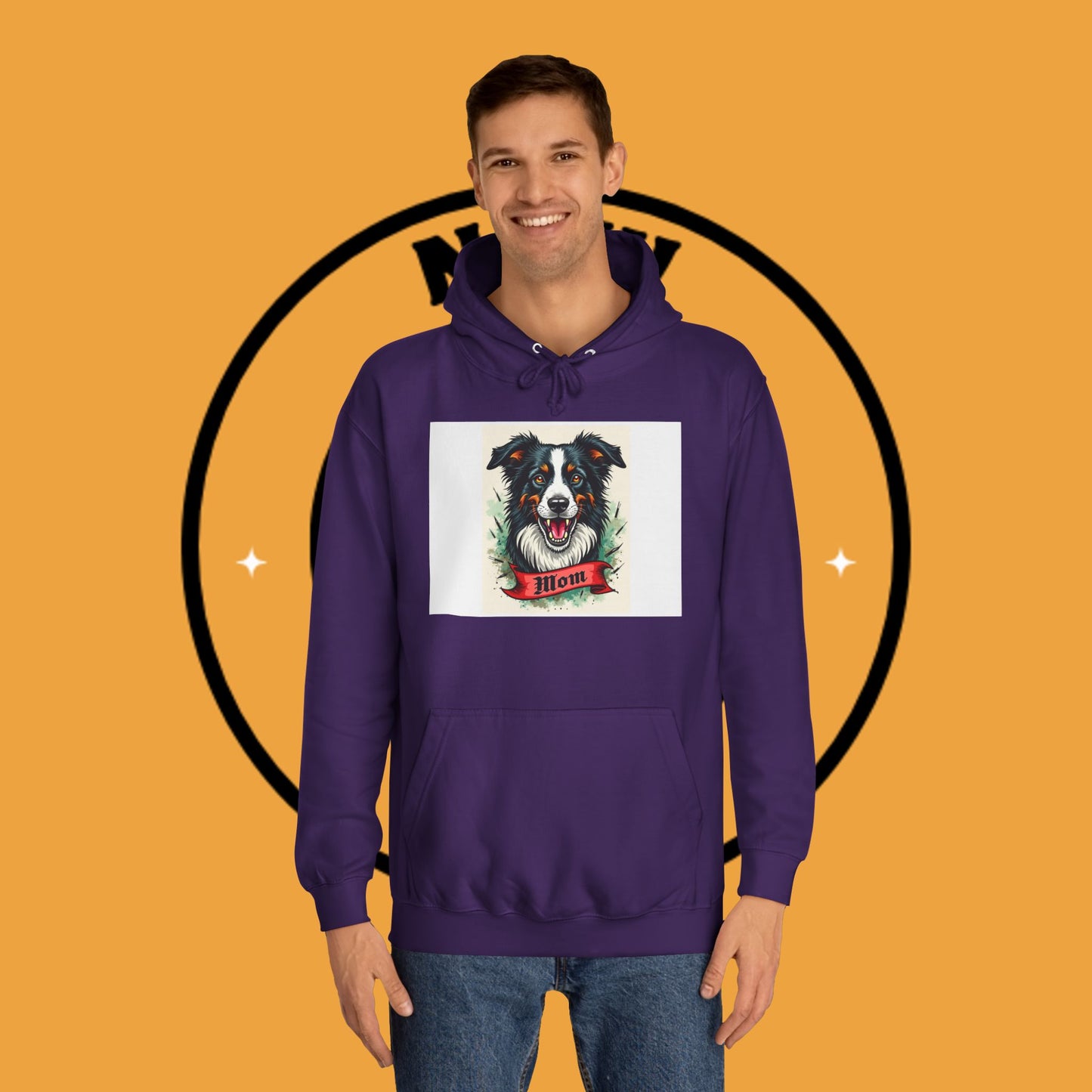 "Border Collie Mom Tattoo Style Hoodie - Vintage Dog Mother Banner Design Sweatshirt | Bold Statement Wear"