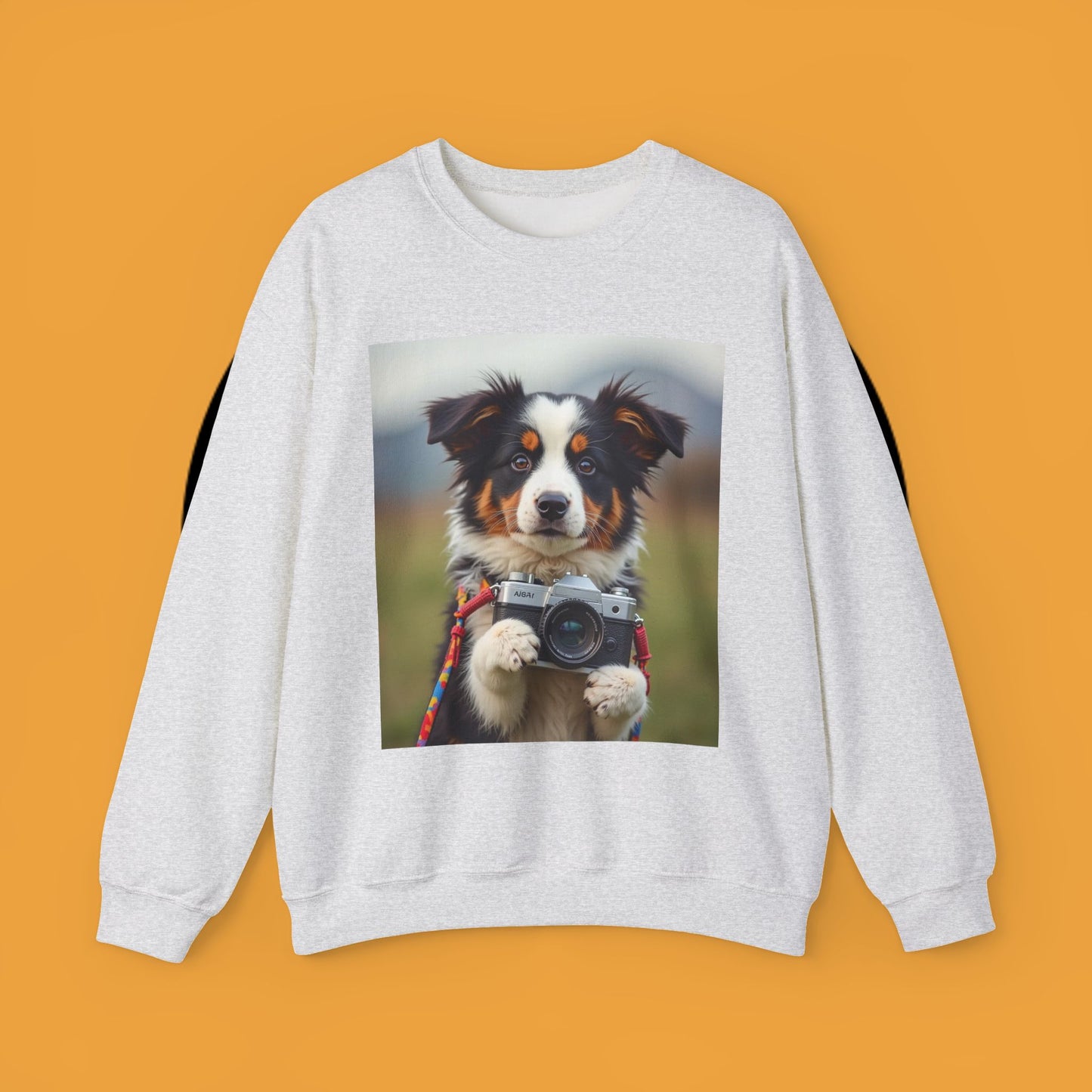Photographer Dog Crewneck Sweatshirt - Cute Puppy with Vintage Camera Design | Photography Lover Gift