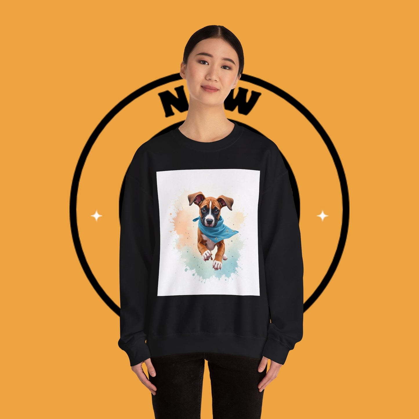Watercolor Puppy Bandana Crewneck Sweatshirt - Artistic Dog Portrait - Unique Pet Lover Gift