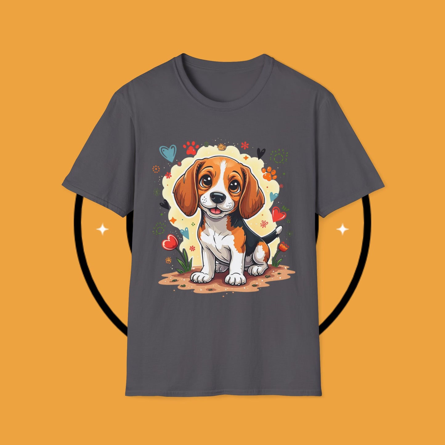 Adorable Beagle Puppy with Hearts & Paws T-Shirt - Cute Dog Love Design Graphic Tee