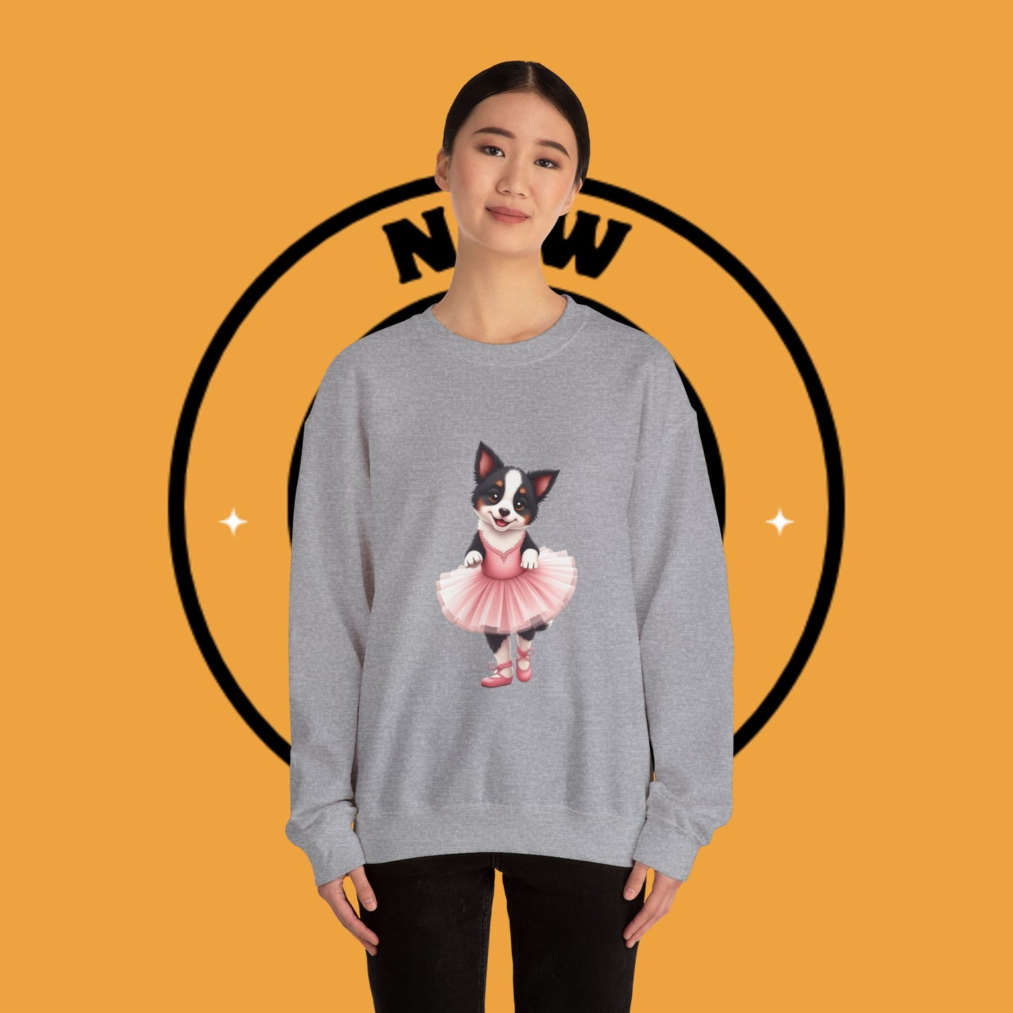 Cute Ballet Dog Crewneck Sweatshirt - Dancing Puppy in Pink Tutu Design | Kawaii Animal Lover Gift