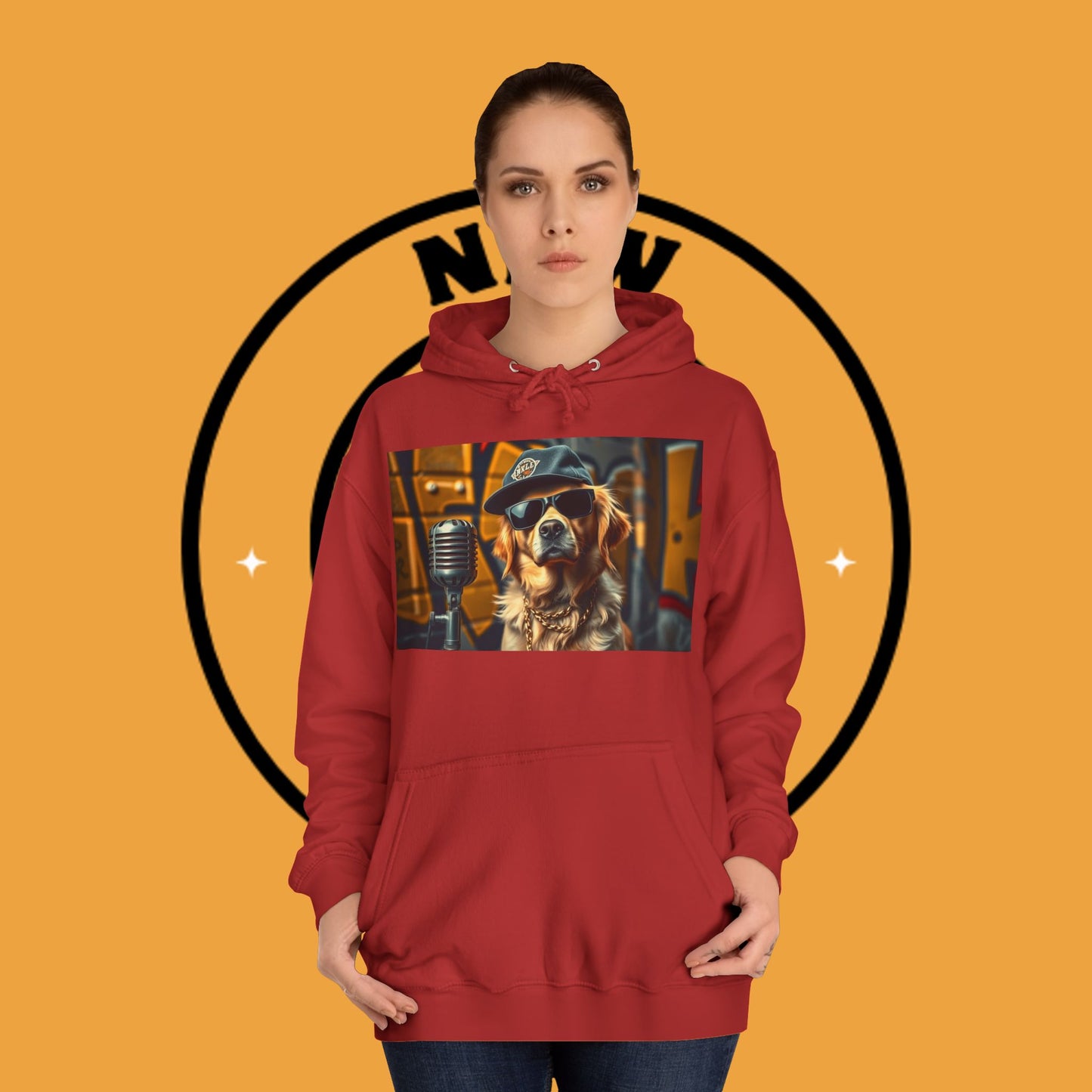 Hip Hop Hound - Cool Dog Rapper with Microphone - Rapper Dog Hoodie: Street Style Icon with Retro Vibes - Unisex Hoodie
