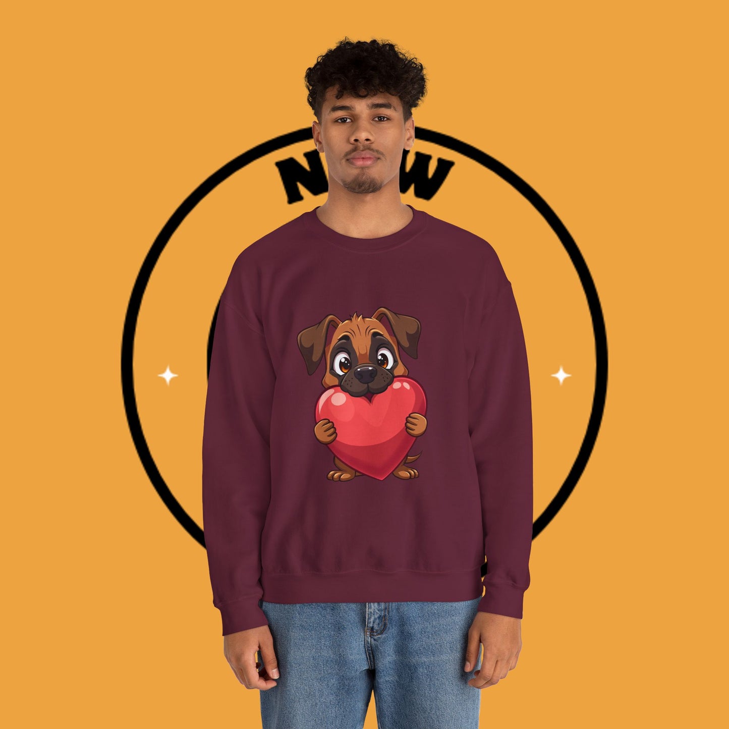 Adorable Puppy Love Heart Crewneck Sweatshirt - Perfect Gift for Dog Lovers