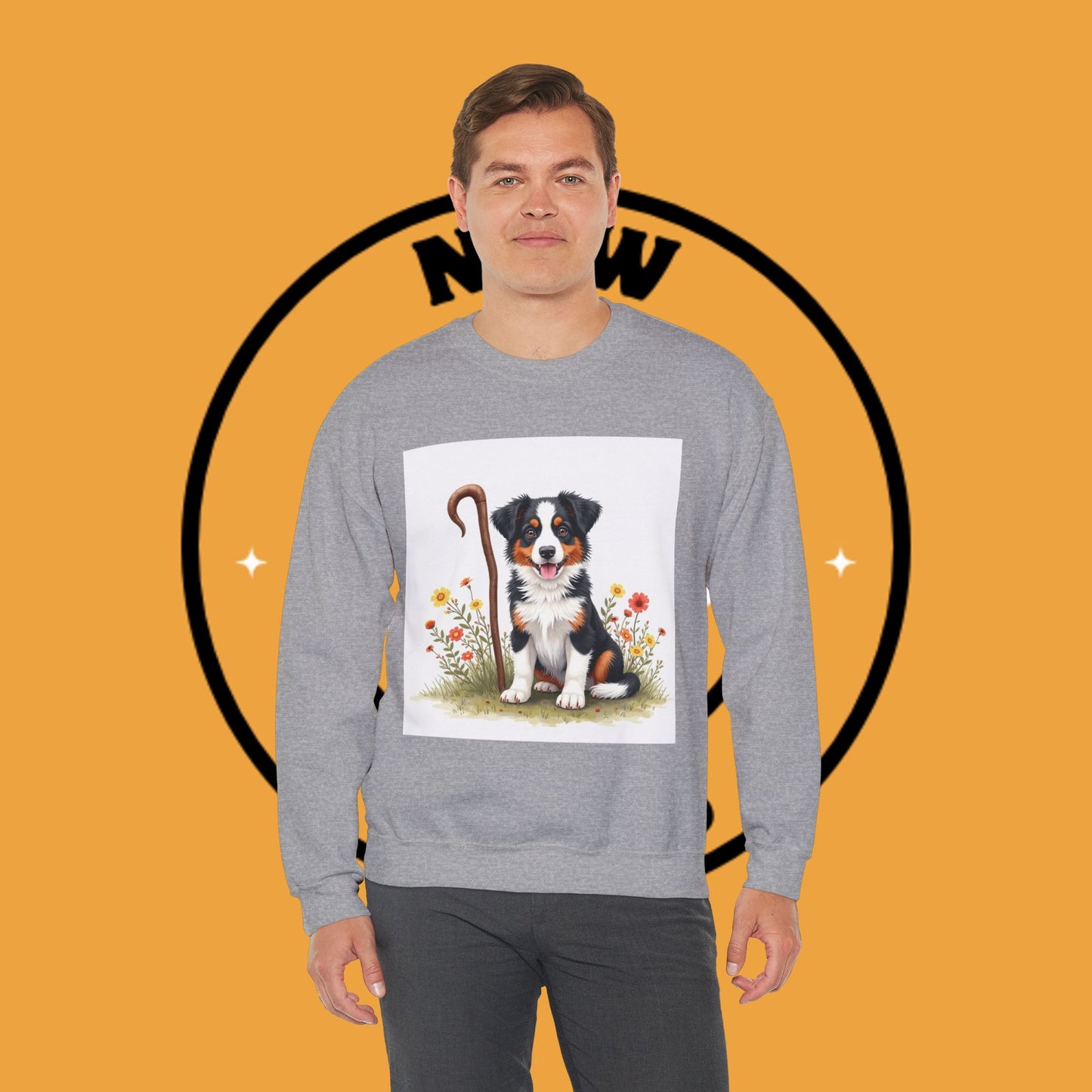Border Collie Puppy Shepherd's Crook Crewneck Sweatshirt - Pastoral Dog Art | Farm Life Gift