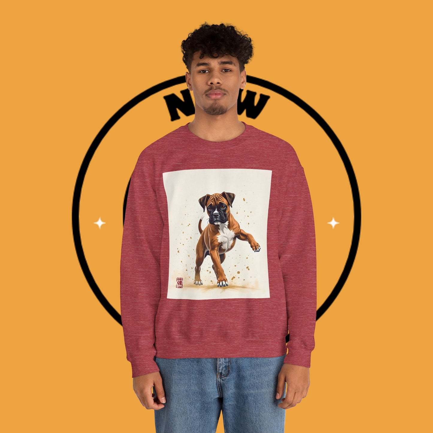 Running Boxer Puppy Crewneck Sweatshirt | Artistic Dog Lover Gift | Dynamic Movement Design
