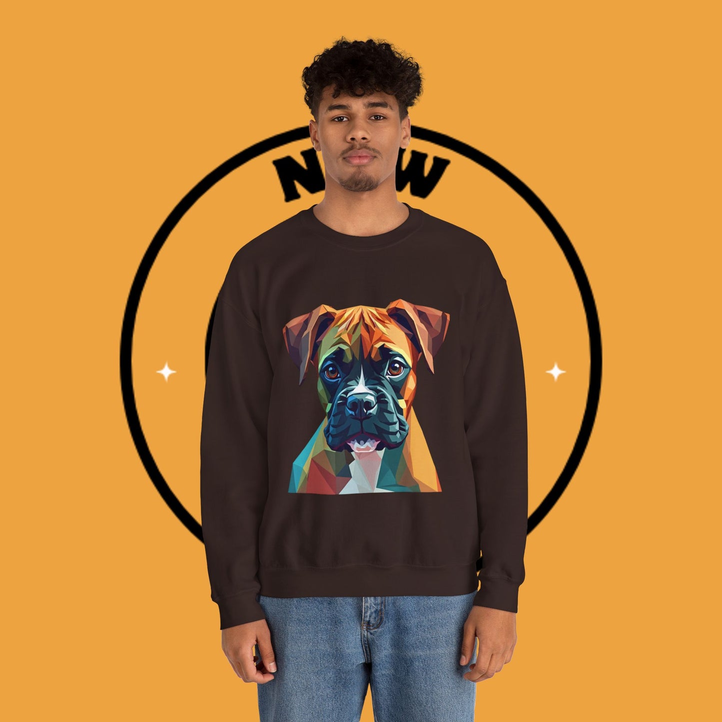 Geometric Boxer Dog Crewneck Sweatshirt - Polygon Art Pet Portrait - Modern Design Lover Gift