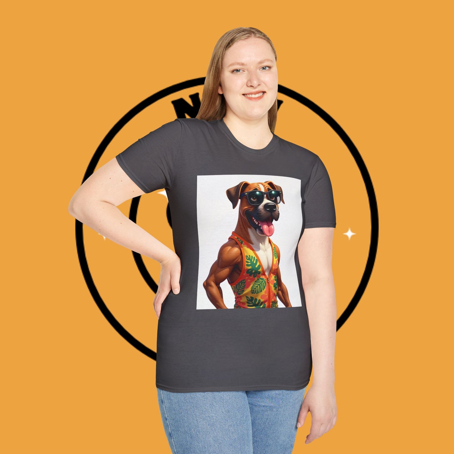 "Buff Beach Boxer" Summer Vacation T-Shirt / Buff Boxer Dog T-Shirt - Funny Muscular Beach Dog Tee