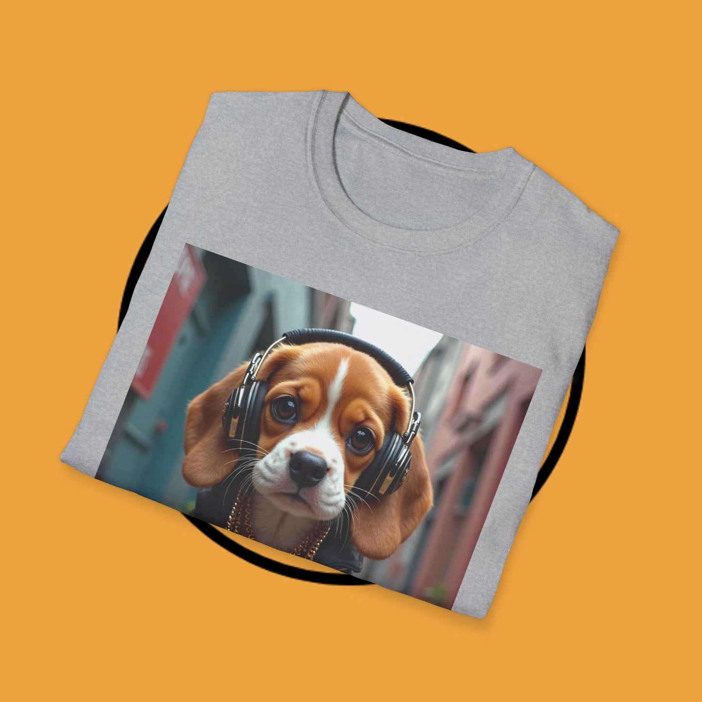 Hip Hop Beagle Dog T-Shirt - Cool Puppy with Headphones & Gold Chains Graphic Tee