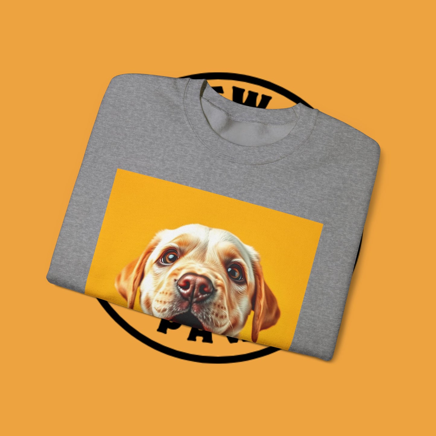 Unisex Dog Lover Crewneck Sweatshirt - Smiling Yellow Lab on vibrant yellow background