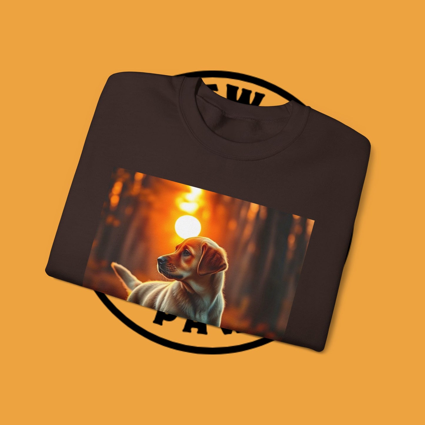 Crewneck Sweatshirt - Labrador Puppy in Autumn Forest with Golden Sunset Light Design