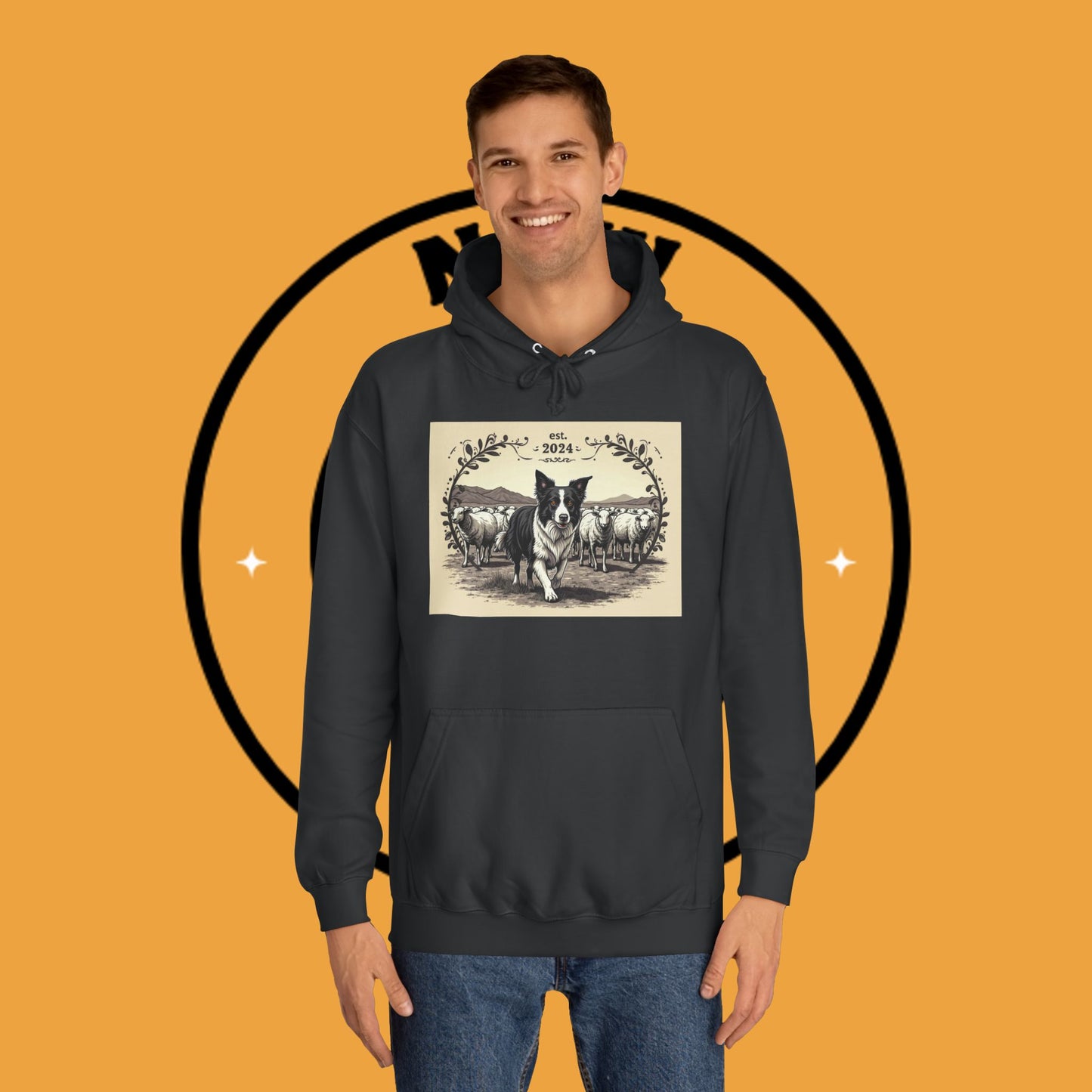 "Border Collie Sheep Herding Hoodie - Vintage Farm Life Est. 2024 Sweatshirt | Premium Pastoral Dog Design"