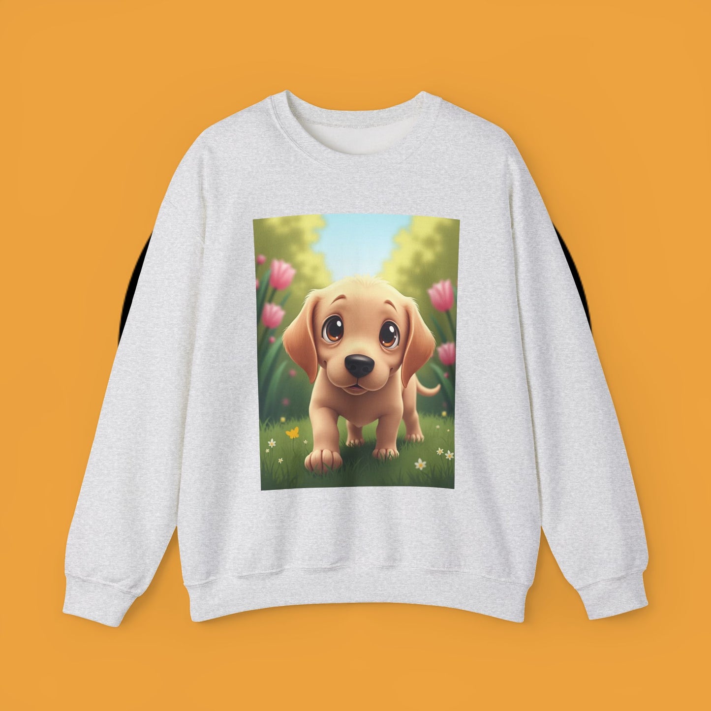 Adorable Golden Retriever Puppy in a Garden with Flowers - Cute Puppy Photo kawaii style