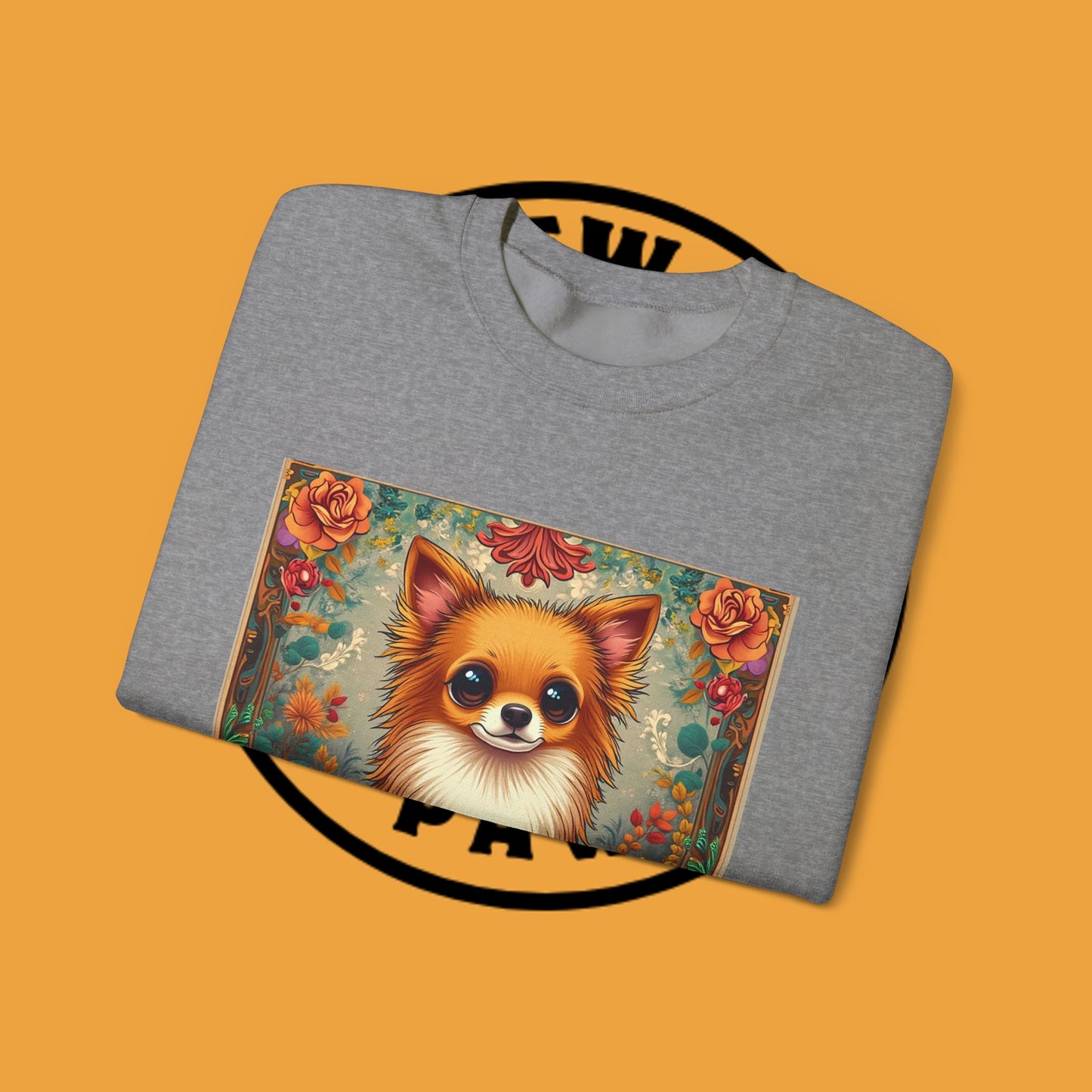 Victorian Chihuahua Garden Sweatshirt | Ornate Floral Dog Portrait | Botanical Pet Art Design