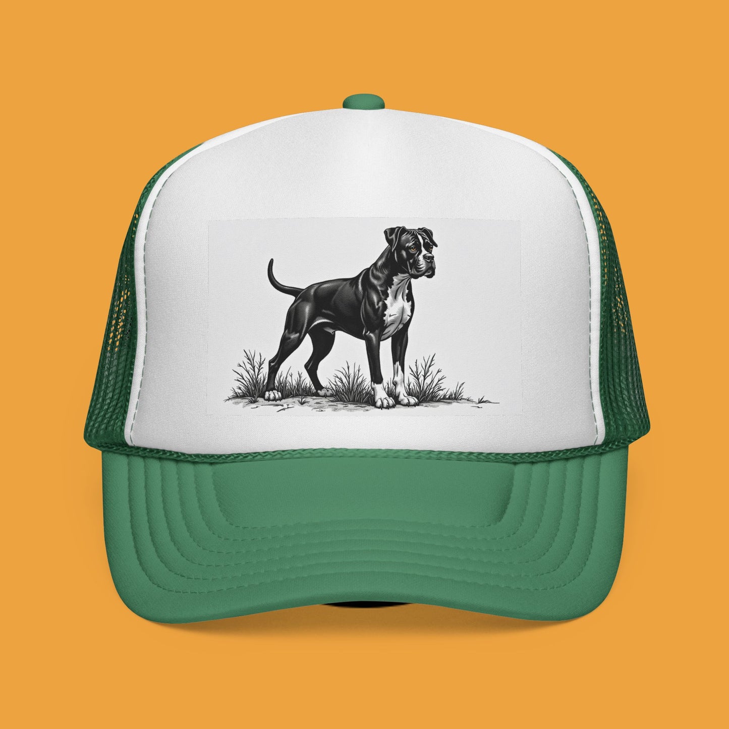 "Boxer Dog Trucker Cap - Premium Black & White Design | Adjustable Snapback Hat for Dog Lovers | Streetwear Baseball Cap"