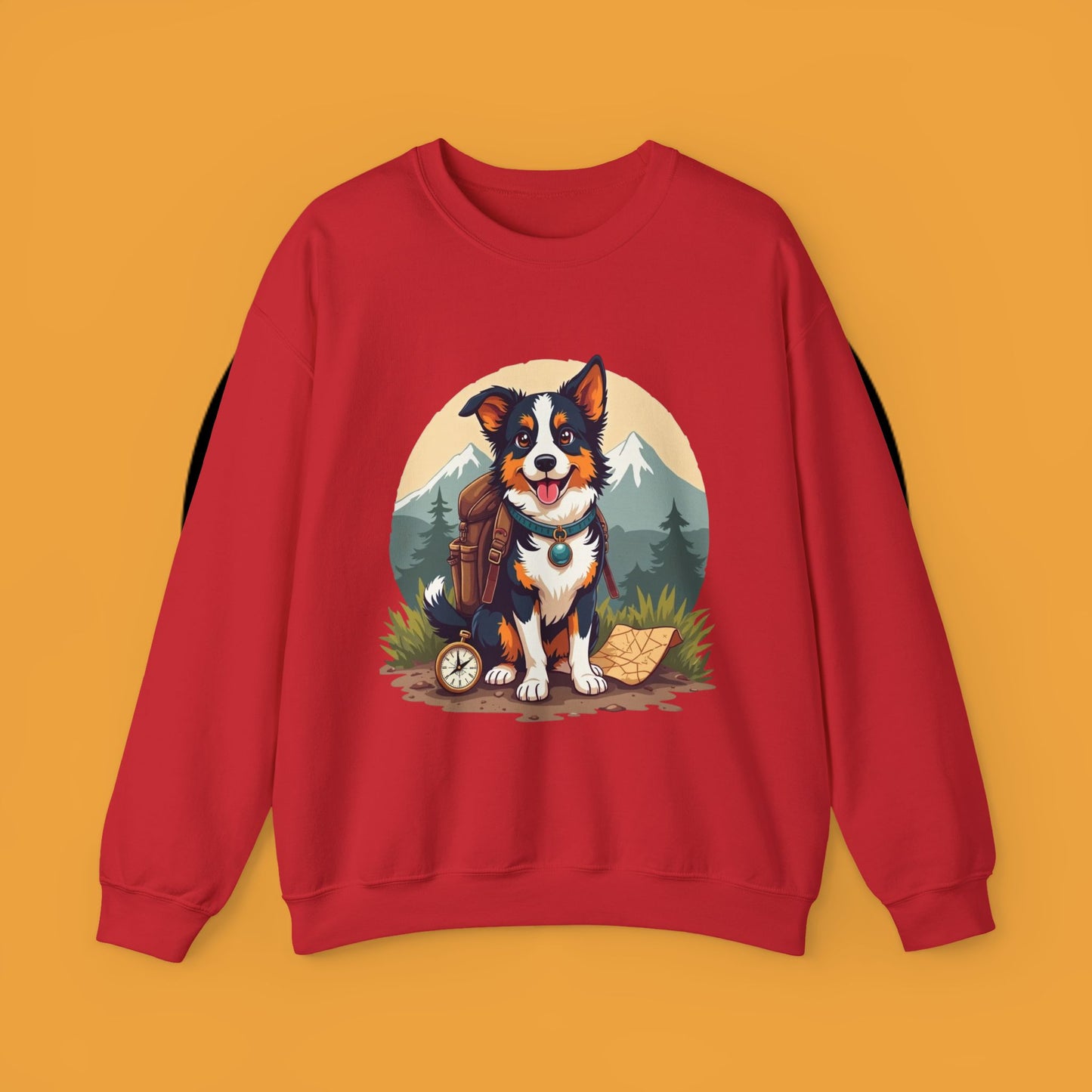 Adventure Dog Hiking Crewneck Sweatshirt - Mountain Explorer Border Collie Design | Outdoor Lover Gift