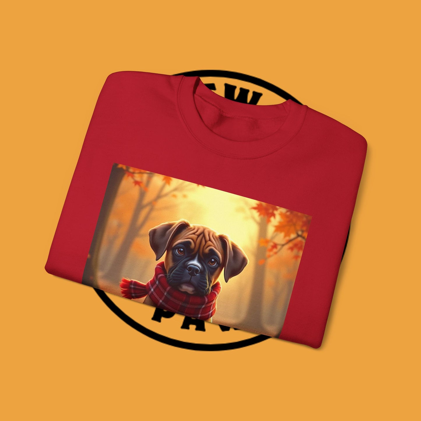 Cute Boxer Puppy Autumn Crewneck Sweatshirt | Fall Dog Lover Gift | Cozy Plaid Scarf Design