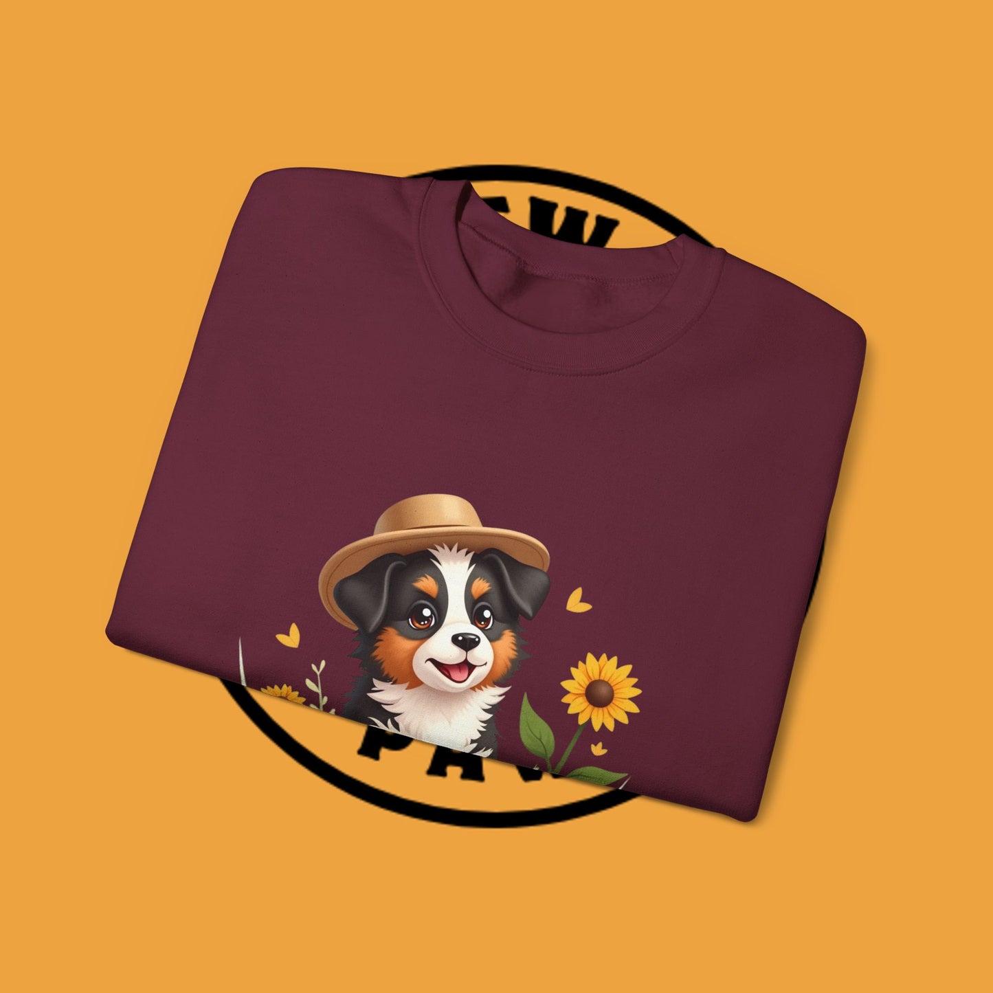 Garden Dog Crewneck Sweatshirt - Cute Puppy Gardener with Sunflowers Design | Green Thumb Gift