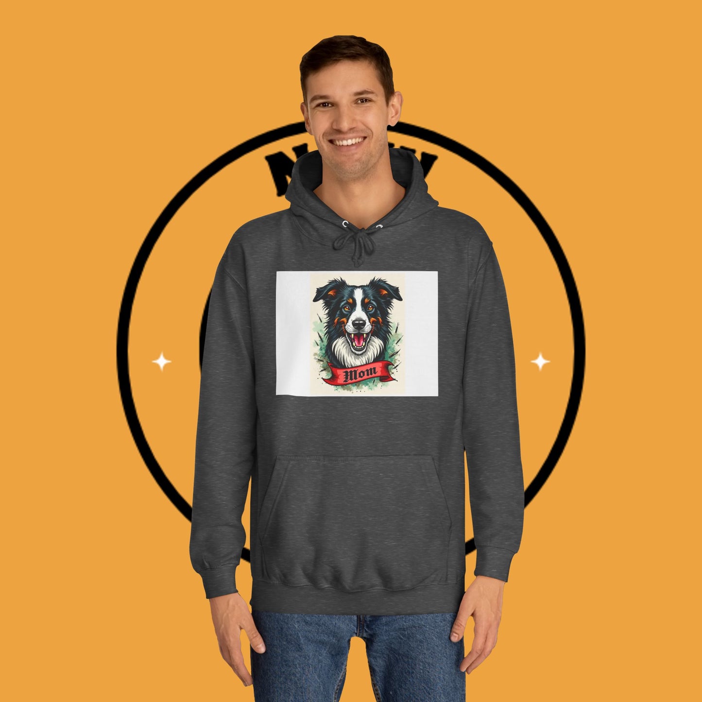 "Border Collie Mom Tattoo Style Hoodie - Vintage Dog Mother Banner Design Sweatshirt | Bold Statement Wear"
