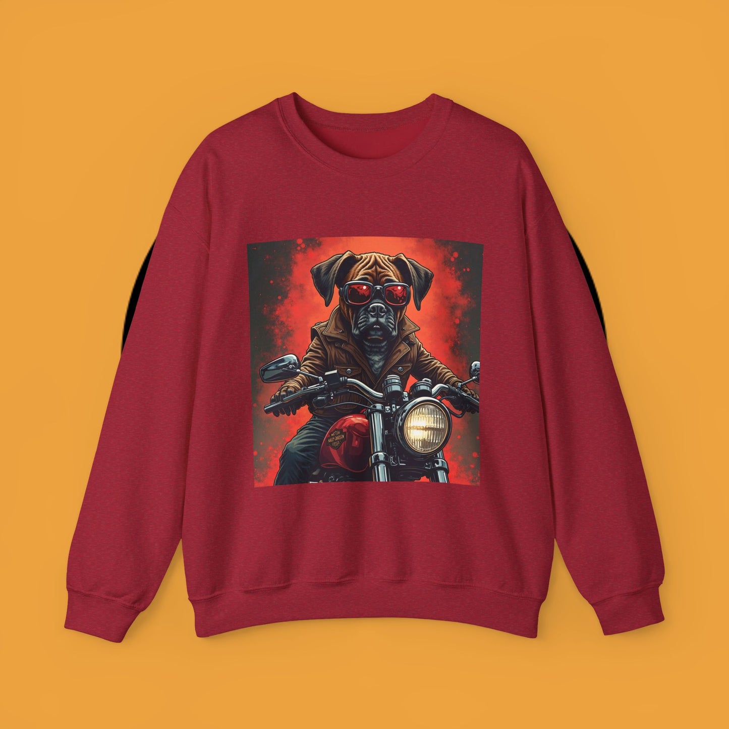 Biker Boxer Dog Crewneck Sweatshirt - Motorcycle Rebel Pup Design - Badass Pet Lover Style