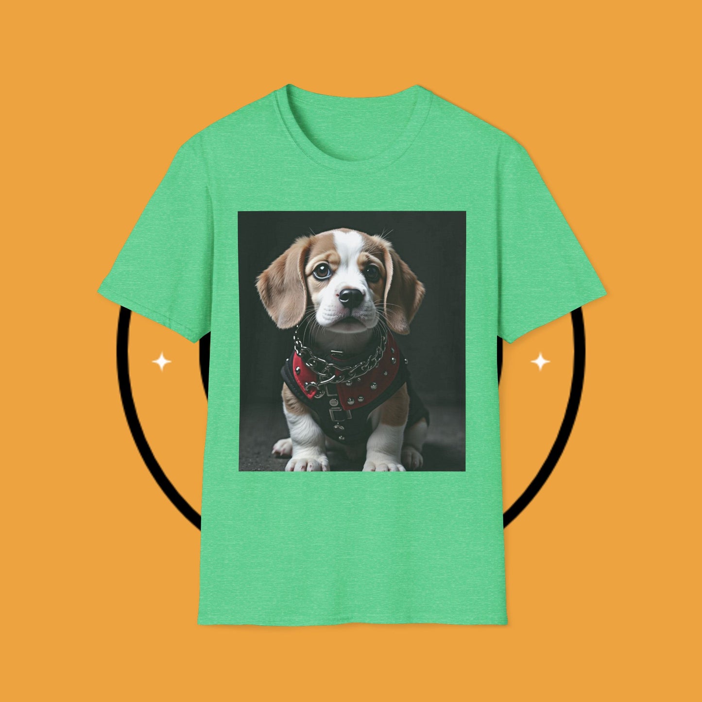 Tough Beagle Puppy T-Shirt - Rebel Dog with Leather Harness Design | Edgy Pet Lover Biker Style Tee