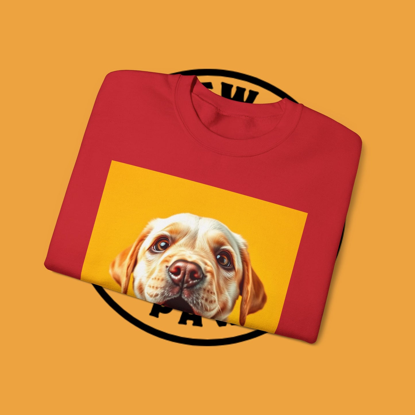 Unisex Dog Lover Crewneck Sweatshirt - Smiling Yellow Lab on vibrant yellow background